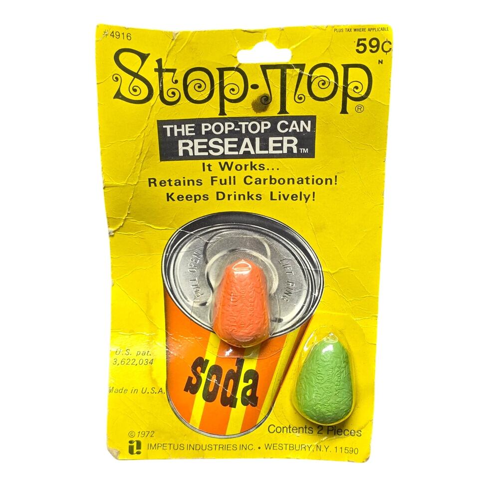 Vintage Stop-Top The Pop Top Can Resealer Cap by Impetus Industries Soda Beer